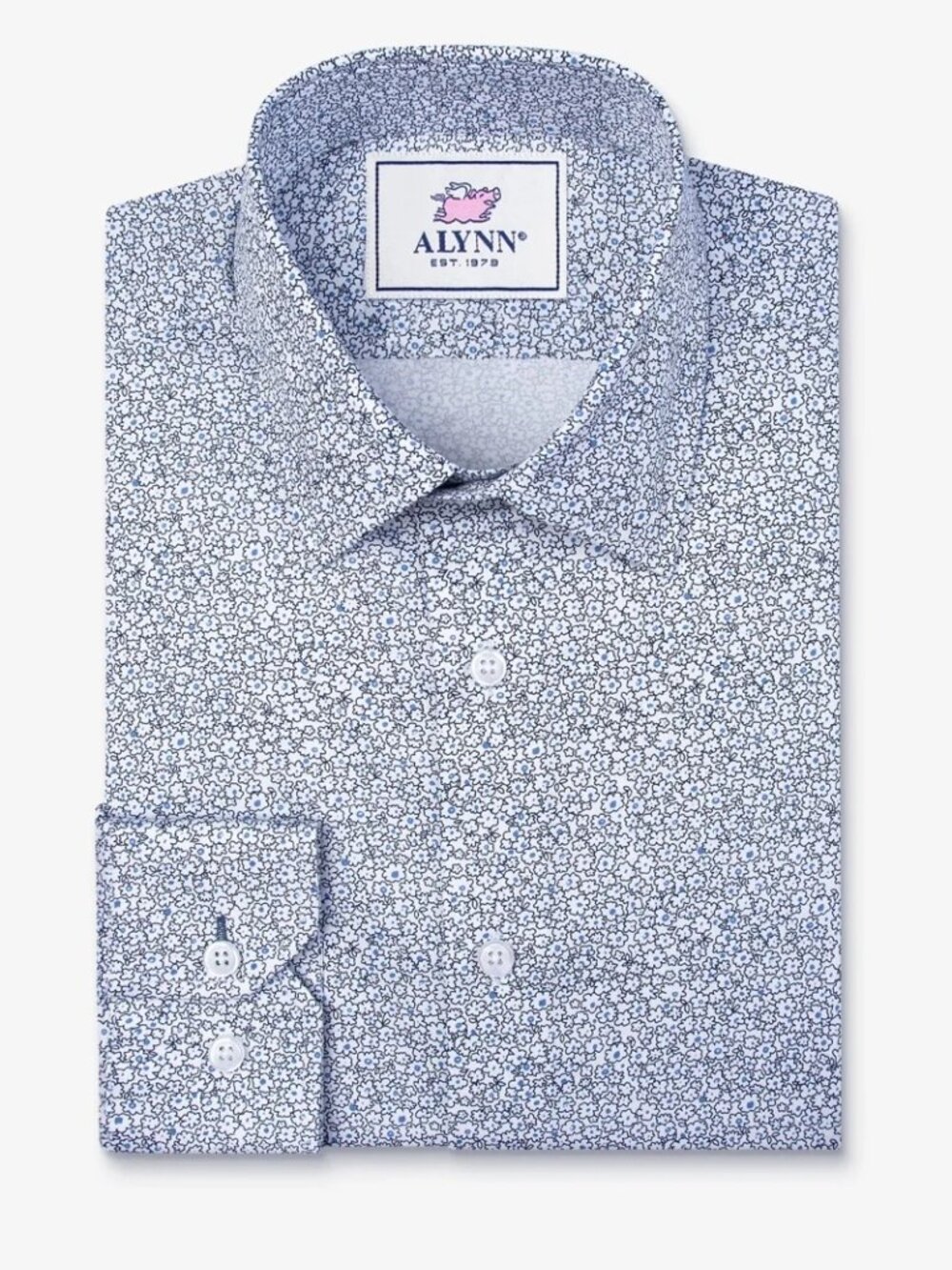 Alynn White with Black Floral Print Slim Fit Dress Shirt